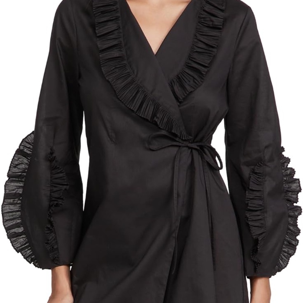 Rebecca Taylor Black Ruffle Sleeve Linen Dress